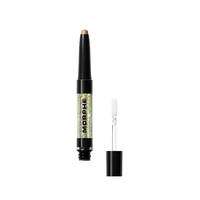 Morphe Mixed Signals Dual-Ended Eyeshadow Stick - Cream Eyeshadow Pigment & Chrome Liquid Flakes for Bold, Layered Eye Makeup Looks - Partner/Player (0.028 oz)