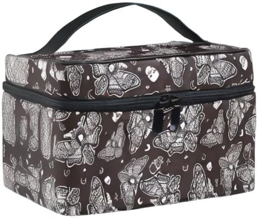 MNSRUU Makeup Bags, Gothic Moth Skull Moon Esoteric Makeup Organizer Bags Toiletry Bag Box Travel Cosmetic Bag Make Up Train Case for Women Teen Girl Ladies