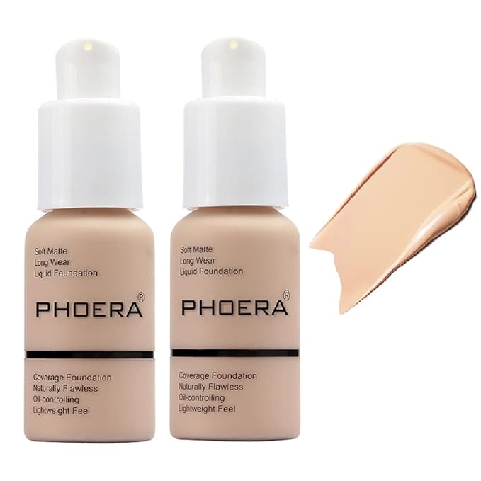 PHOERA Foundation, Soft Matte Liquid Foundation, 102 Nude, 30ml, 2 Pack
