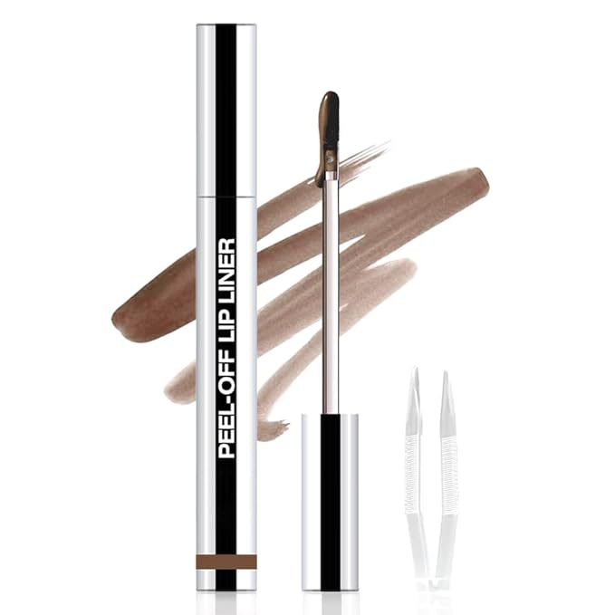 JUAAZIN Matte Lip Stain Peel Off Lip liner with Tweezer, Light Taupe Peel Off Lip Stain, Long Lasting Waterproof Lipstick Lip Gloss Tattoo, Transfer-proof for All Skin Types, 04#