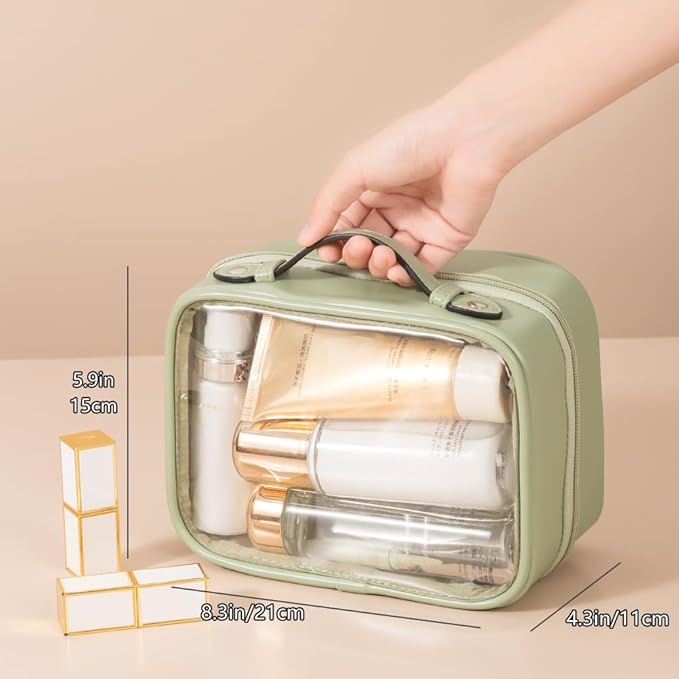 Veki TSA Approved Toiletry Bag Transparent Makeup Bags, Large Green