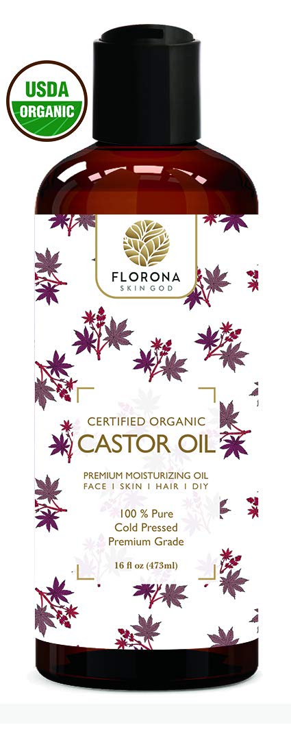 Florona Castor Oil USDA Organic - 16 fl oz for Hair Care, Skin Care, Aromatherapy, Massage