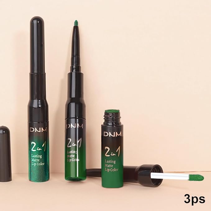 IATMOMOD 3Pcs 2 in 1 Green Matte Shimmer Lip Liner and Liquid Lipstick Stain Makeup Set for women, Long Lasting Smudge Proof Lip Tint Matte Finish Lip Gloss for All-Day Color Hold Easy to Use, Set25