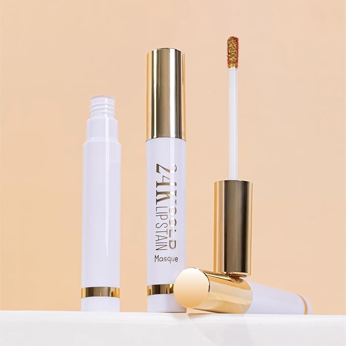 IATMOMOD Brownish Red Liquid Matte Lip Liner Stain Peel Off with Tweezer, Long Lasting, Waterproof New Gold Matte Lipstick Lip Gloss Tattoo for Women, Smudge-proof Non-Stick Cup Lip Tint Makeup 02#