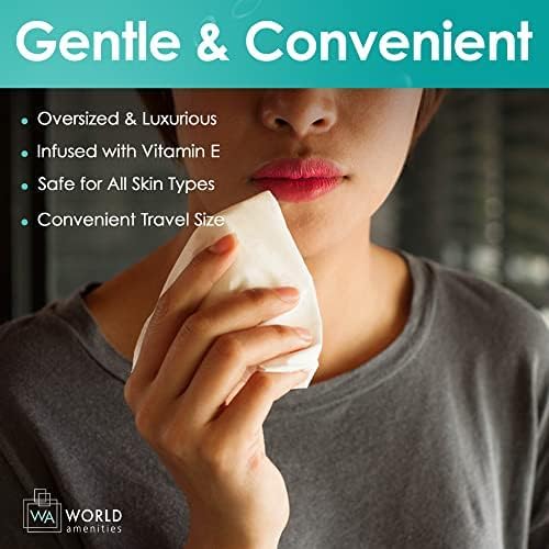 World Amenities Makeup Remover Wipes - Alcohol Free - Vitamin E Face Wipes for Sensitive Skin Comfort - Travel Friendly Facial Cleansing Wipes - 25 Count Bulk Pack