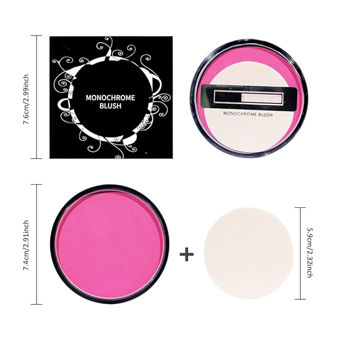 HHLTOH Natural Single Matte for Face Cheeks Blush with Makeup Powder Puff, Watermelon Pink Monochrome Blush Cream Powder Makeup Palette Blushes Long-lasting Blendable Foundation for Women Every Day 06