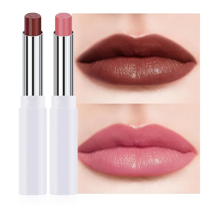 HHLTOH 2Pcs Tinted Lip Balm Moisturizing Lipstick – Waterproof Hydrating Matte Lip Balm for Women, Creamy Natural Color Stain for Dry Lips, Soft Matte Finish (#5 Deep Cherry Brown & #08 Alluring Pink)
