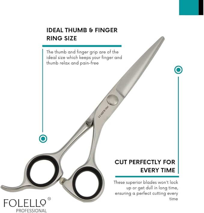 FOLELLO Right-Handed Hair Cutting Scissors – Stainless Steel Barber Shears with Ball Bearing Adjustment Screw – Grooming Tool for Men and Women
