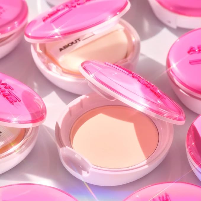 ABOUT TONE Powder Pact - Pressed Powder Compact with Mirror and Puff Makeup Fixing Setting Natural Blur Semi-Matte Finish Transparent Face Tone-Up Oil & Sebum Control Vegan (GLOW POWDER PACT)