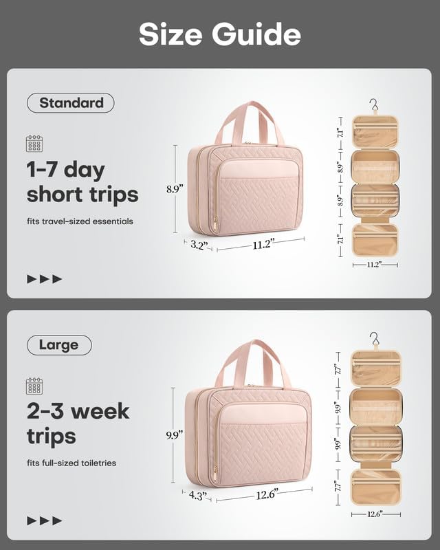 HOTOR Hanging Travel Toiletry Bag Women Men, Pale Pink, Medium