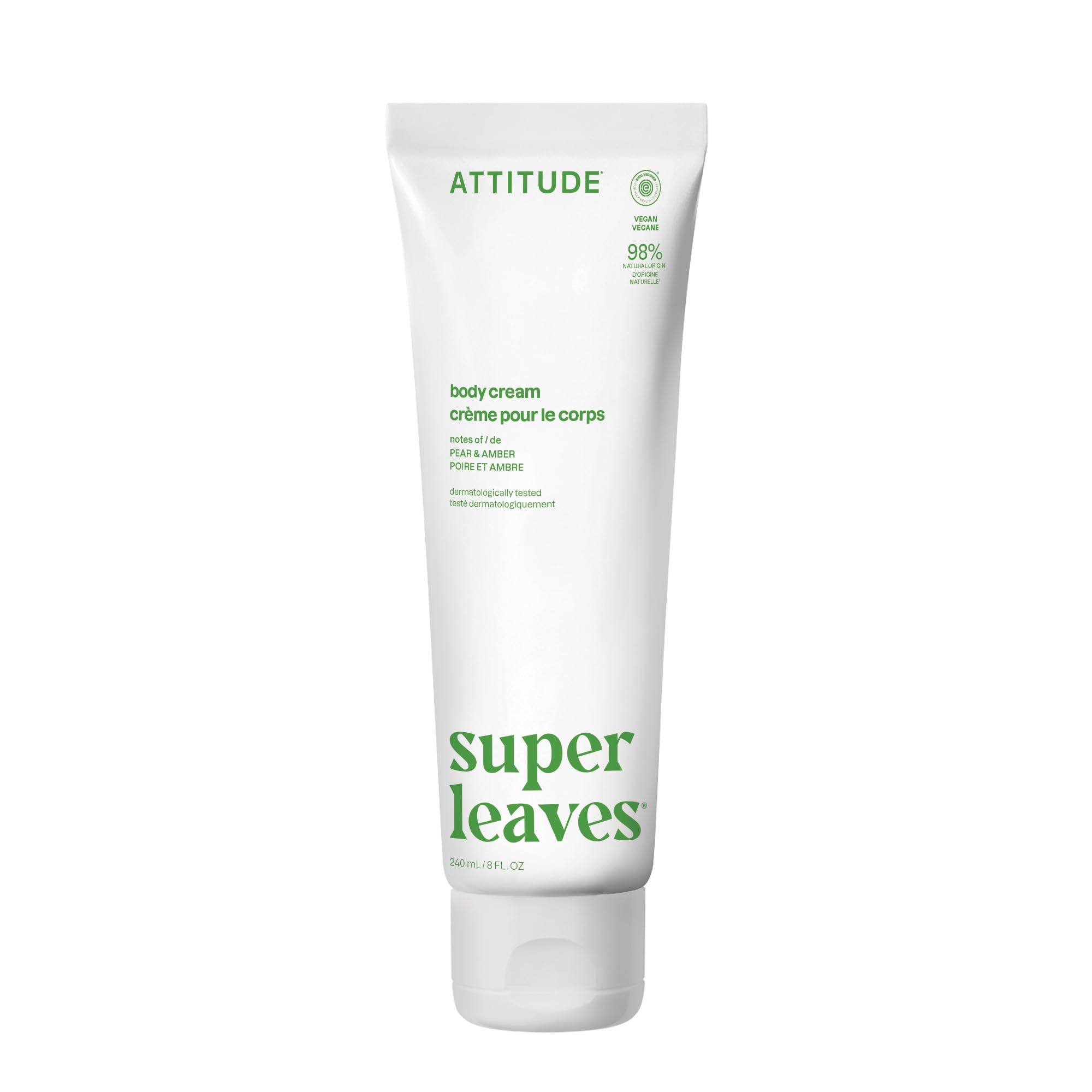 ATTITUDE Body Cream, EWG Verified Moisturizer, Vegan Moisturizing Products For Dry Skin, Dermatologically Tested, Pear & Amber Scent, 8 Fl Oz
