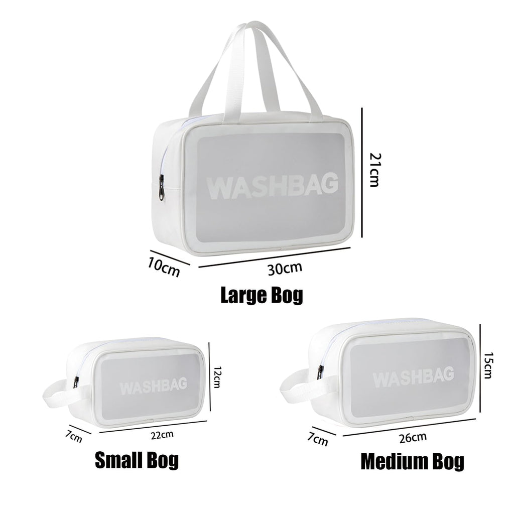 BIRDDIE Clear Travel Bags for Toiletries,3 Pack Toiletry Bag,Matte Translucent Toiletry Bag,Makeup Bag With Handy Handle,Travel Pouch,Makeup Cosmetic Organizer for Travel Essentials(White)