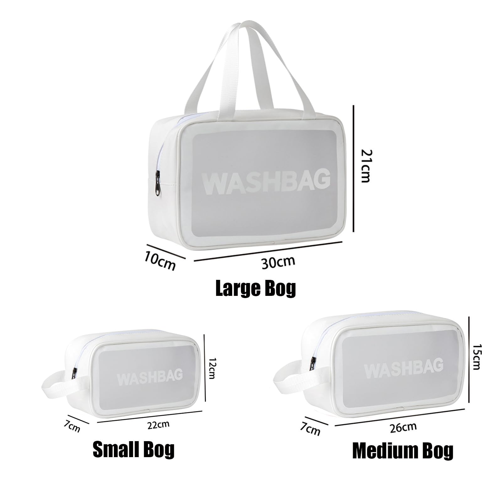 BIRDDIE Clear Travel Bags for Toiletries,3 Pack Toiletry Bag,Matte Translucent Toiletry Bag,Makeup Bag With Handy Handle,Travel Pouch,Makeup Cosmetic Organizer for Travel Essentials(White)