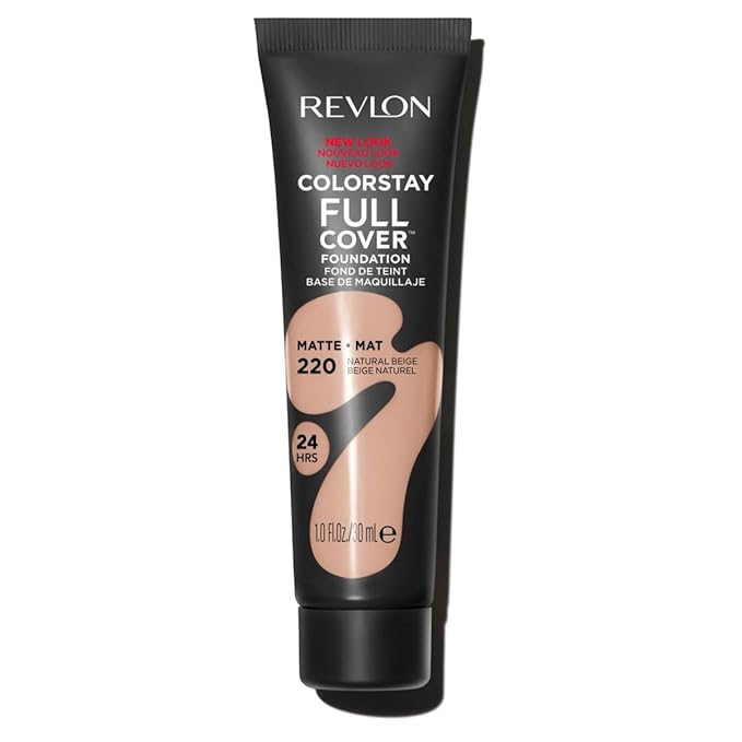 Revlon ColorStay Full Cover Longwear Matte Foundation, Heat & Sweat Resistant Lightweight Face Makeup, 220 Natural Beige, 1.0 fl oz