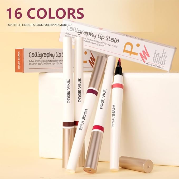 Matte Calligraphy Liquid Lip Liner Lipstick Pencil, Wine Red Long-Lasting Transfer-Proof Lip Stain Halloween Birthday Party Wear, Sheer Buildable Color, Fades to a Natural Wash of Colors