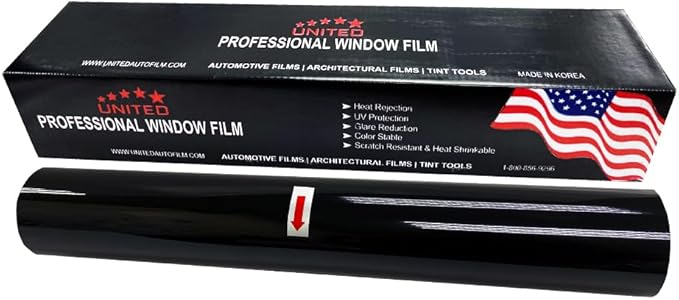 United Professional Window Tint 20% VLT 20"In x 100'Ft 1Ply Dyed Upgraded Film - Privacy Window Tint for Cars, Home, Blocks UV/IR Rays, Reduce Heat & Glare - Adhesive Window Film Standard Black Color