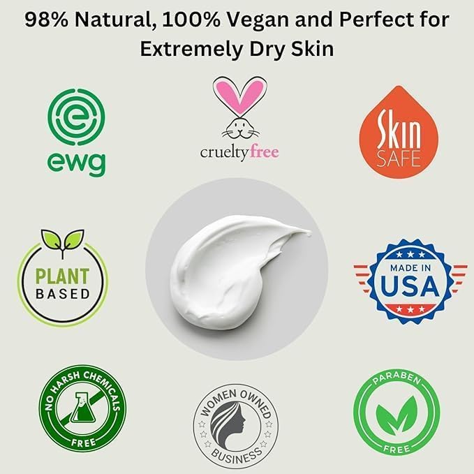 RaGaNaturals Fragrance Free Natural Hand and Body Cream - Moisturizer for Dry, Sensitive & Eczema-Prone Skin -Mango Butter, Argan Oil, Vitamin E -Unscented Non-Comedogenic Lotion for Women & Men -8 oz