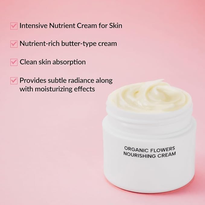 Whamisa Organic Flowers Nourishing Cream, 95.2% Organic, Waterless Formula, Fermented Ingredient Formula for Deep Hydration & Skin Comfort, Moisturizing, Korean Skin Care (50ml)