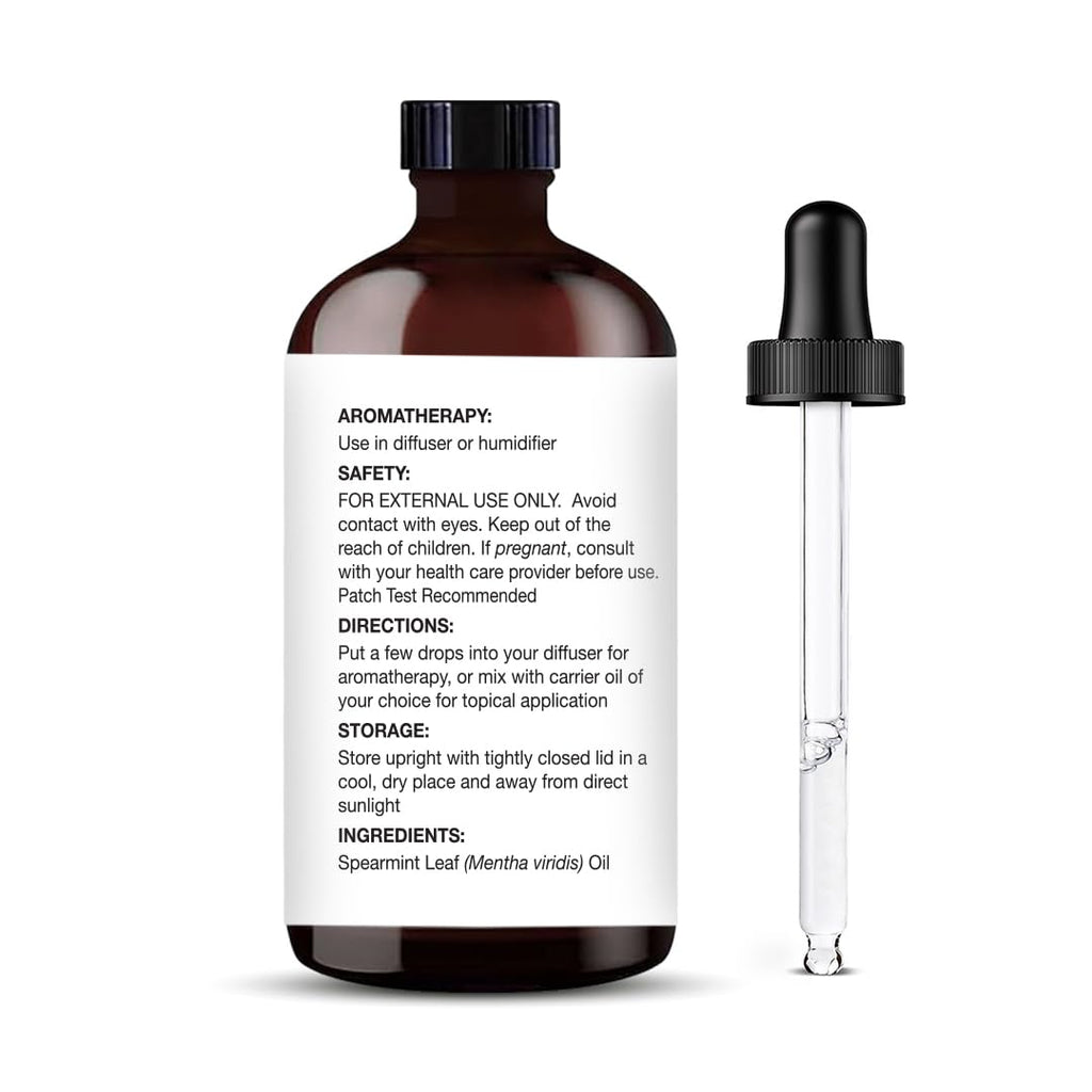 Majestic Pure Essential Oil with Glass Dropper - 100% Pure and Natural - Essential Oils for Diffuser, Aromatherapy, Soap and Candle Making, Spearmint Essential Oil, Spearmint Oil, 4 Fl Oz