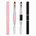 2Pcs Dual-Ended Nail Art Brush and Spatula Set - Pink & Black UV Gel Nail Tools for Poly Extension, Sculpture Gel - Manicure Design Kit for Salon & DIY Use