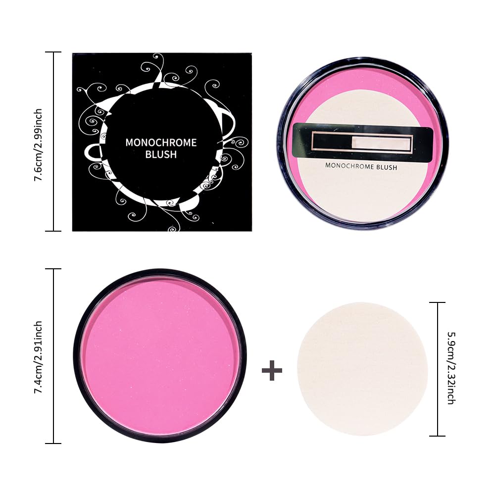 HHLTOH Natural Single Matte for Face Cheeks Blush with Makeup Powder Puff, Rose Pink Monochrome Blush Cream Powder Makeup Palette Blushes Long-lasting Color Blendable Foundation for Women Every Day 01