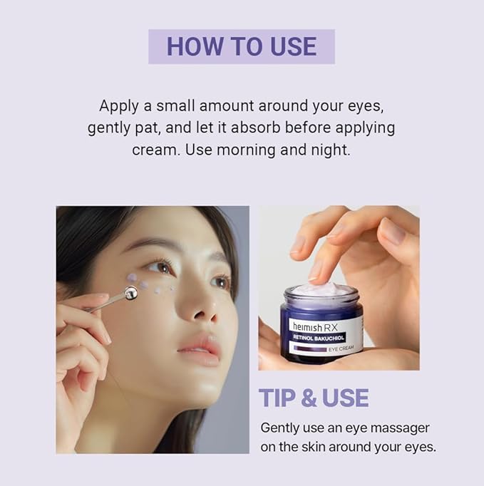 HEIMISH RX Retinol Bakuchiol Eye Cream - Daily Eye Cream for Anti Aging, Firming, Anti Wrinkle, Hydrating with Retinol, Non-greasy Formula, Korean Skincare, 30ml (1.01 fl. oz)