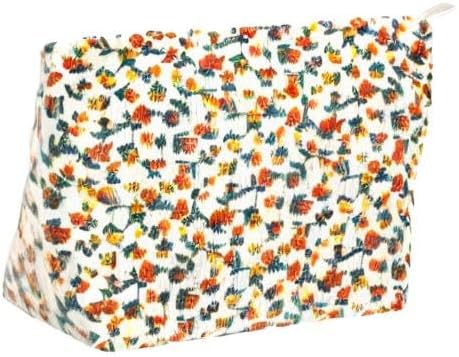 Flat Makeup Bag for Women,Zipper Cosmetic Pouch for Purse,Floral White