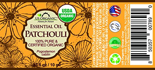 US Organic 100% Pure Patchouli Essential Oil - USDA Certified Organic, Steam Distilled - W/Euro droppers (More Size Variations Available) (10 ml /.33 fl oz)