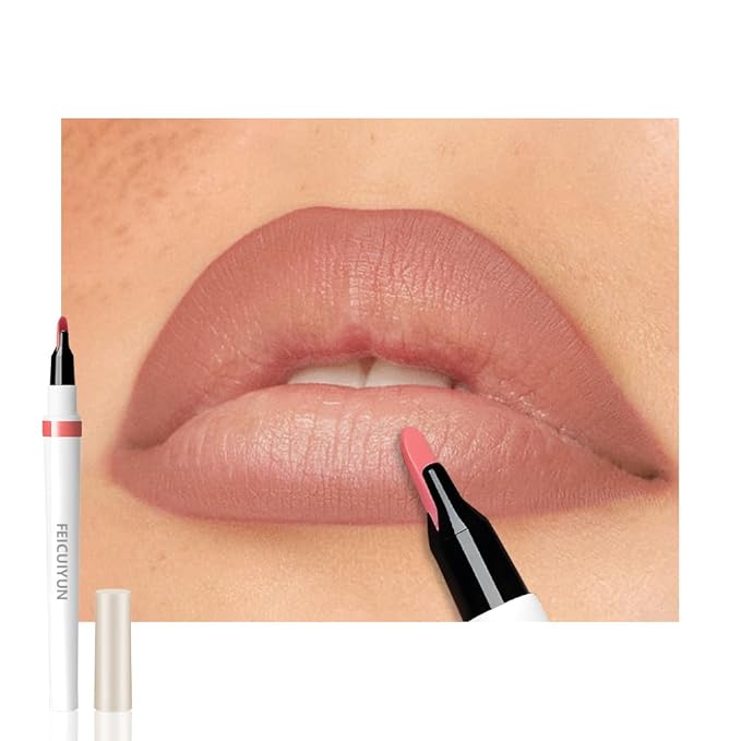 FeiCuiYun Matte Calligraphy Liquid Lip Liner Lipstick Pencil, Nude Pink Long-Lasting Transfer-Proof Lip Stain, Lightweight Lipstick, Sheer Buildable Color, Fades to a Natural Wash of Colors