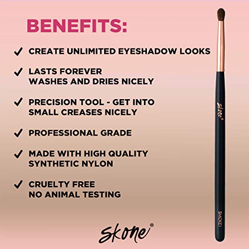 Skone Cosmetics Smokey Makeup Brush - Luxe Premium Rose Gold and Synthetic Black Smokey Eye Brush Used To Blend Eye Shadow - Professional Grade Nylon Smokey Make Up Brush - Smokey Brush for Eyes - Cruelty Free Makeup Brushes