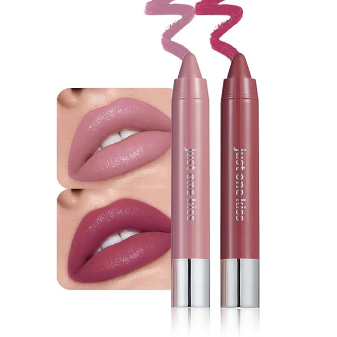 mekuel 2Pcs Pink Mauve & Wine Red Hydrating Cream Lipsticks Lip Crayon for Women, Natural Moisturing Lipstick Longwear Lip Liner Crayon Set for Ombre Shades, Creamy Lips Stick Tinted Lips Balm Set, D