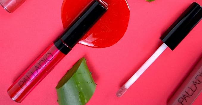 Palladio Lip Gloss, Non-Sticky Lip Gloss, Contains Vitamin E and Aloe, Offers Intense Color and Moisturization, Minimizes Lip Wrinkles, Softens Lips with Beautiful Shiny Finish, Pure Natural