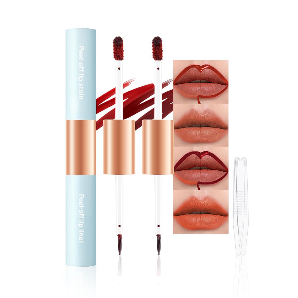 KXmzeG Matte Lip Liner Peel Off Lip Stain, Long Lasting Peel Off Lip Liner Stain, Peel-off Lip Gloss For All Skin Types, Transfer-proof Highly Pigmented Color Waterproof, (01#+02#, Pack of 2)