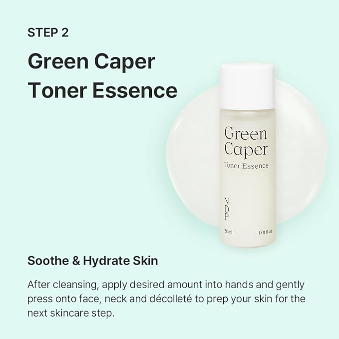 Natural Derma Project - Travel Kit - Mini Travel Size Skincare Essentials - Moringa Hemp Gel Cleanser, Green Caper Toner Essence, Cica Bio-Placenta Cream, B9 Tone-Up Cream (4 items)