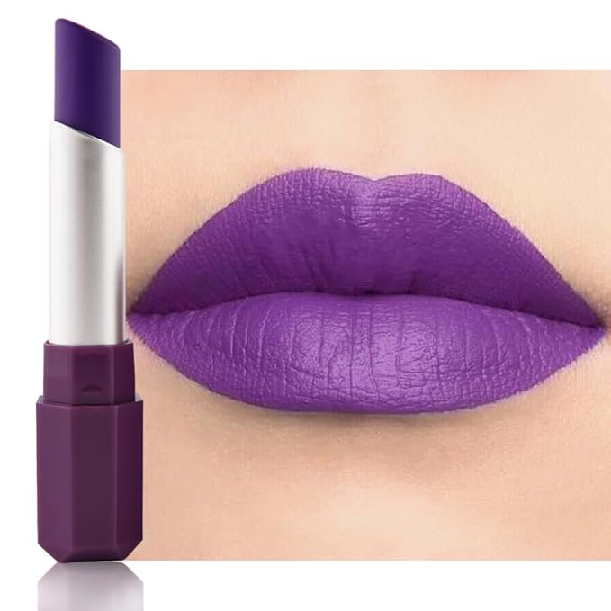 IATMOMOD Violet Purple Cream Matte Lipstick Stick 11#, Longwear Full Coverage Velvet Lip Color, Waterproof Multi-Use Lip & Cheek Makeup for Party & Daily Wear, Labial con color mate para uso diario