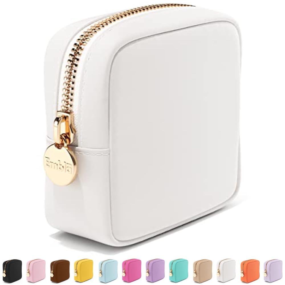 Embla Small Makeup Bag for Purse, Mini Waterproof Nylon Cosmetic Pouch, Durable and Lightweight Travel Toiletry Bag with Smooth Zipper, White