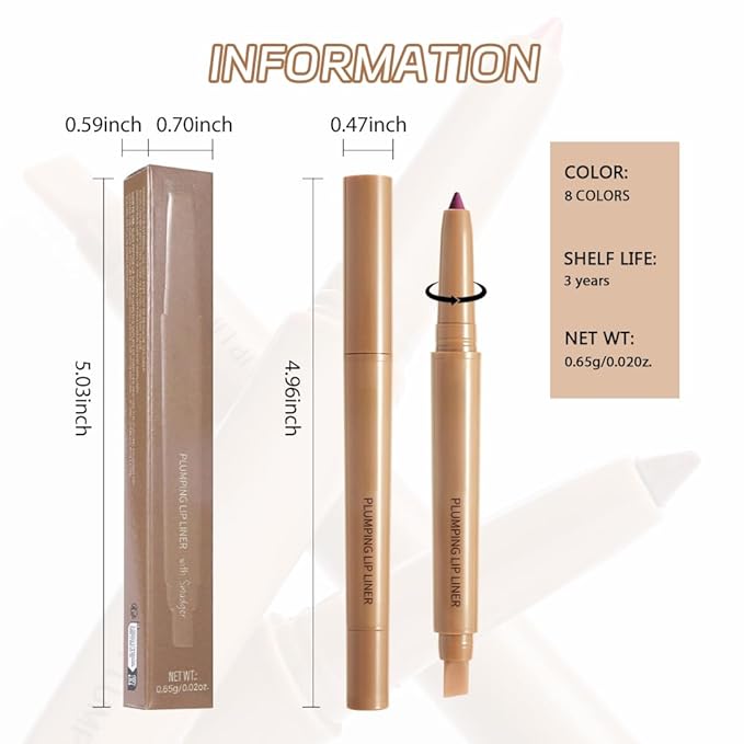 JUAAZIN Medium Violet Red Matte Lip Liner Pencil, Plump Lip Liners Long-Lasting Creamy Formula, With Silicone Smudger for Define Contours & Sculpting Lip, Waterproof Non-Staining Crayon Lip Liner 03#