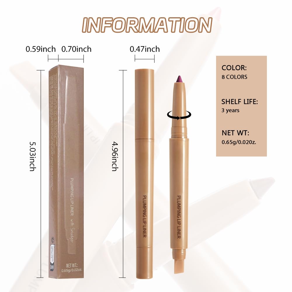 JUAAZIN Medium Violet Red Matte Lip Liner Pencil, Plump Lip Liners Long-Lasting Creamy Formula, With Silicone Smudger for Define Contours & Sculpting Lip, Waterproof Non-Staining Crayon Lip Liner 03#
