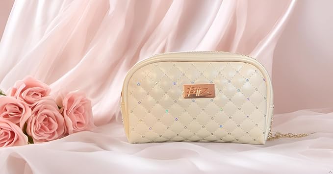 RITTZI Cream Quilted Cosmetic Bag - Elegant Travel & Makeup Organizer