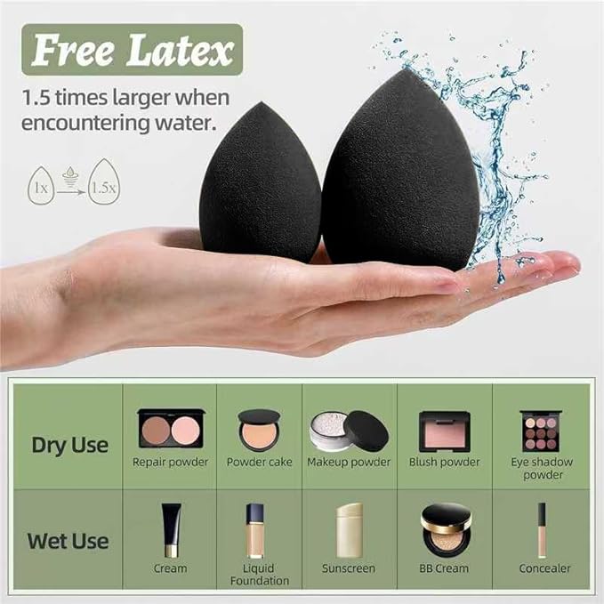 Wiko 12 Pcs Makeup Sponges Black for Foundation Latex-Free Cosmeti Blending Sponge Set Reusable Applicator For Powder Cream and Liquid Makeup Tools Bulk