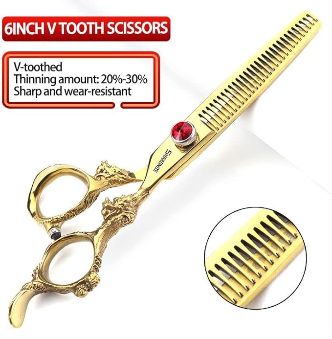 Gold Dragon Professional Hairdressing Scissors - 7/7.5/8 Inch, Gold and Black, 6 Inch 3-Piece Set