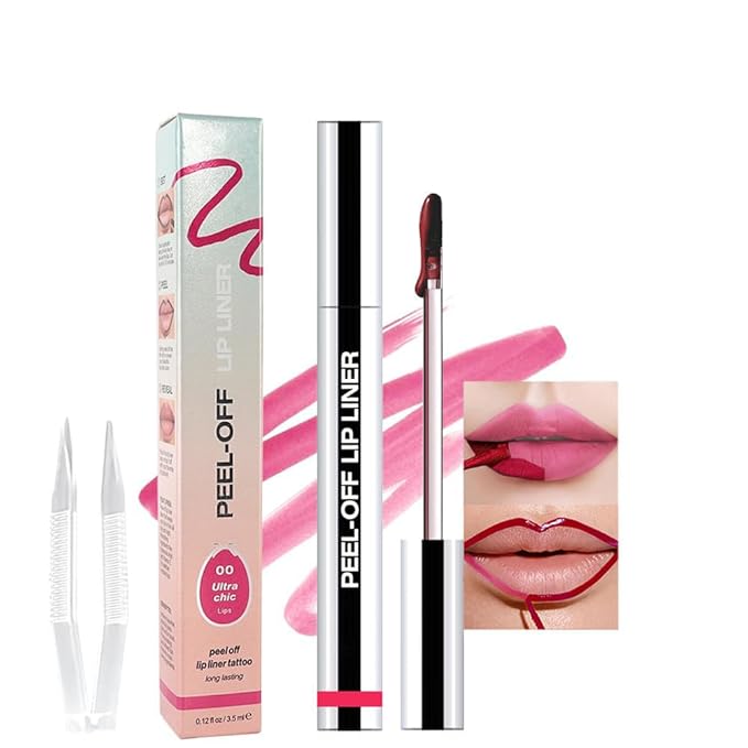 IATMOMOD Delicate Pink Liquid Matte Lip Liner Stain Peel Off with Tweezer, Long Lasting, Waterproof Matte Lipstick Lip Gloss Tattoo for Women, Transfer-prof Lip Tint Makeup for All Skin Types 00#