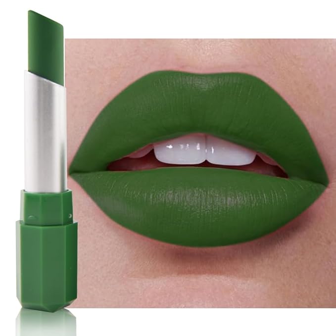 IATMOMOD Forest Green Cream Matte Lipstick Stick 19#, Longwear Full Coverage Velvet Lip Color, Waterproof Multi-Use Lip & Cheek Makeup for Party & Daily Wear, Labial con color mate para uso diario