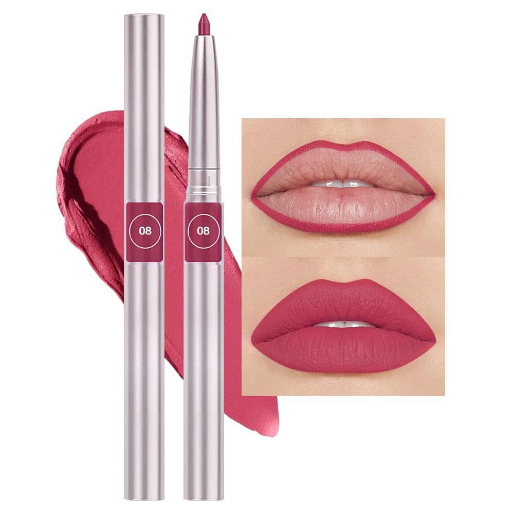 Retractable Lipliner Pencil Waterproof Makeup for Lip Liner and Eye Liner, Smooth and Creamy, Long Lasting Matte Finish, Vegan Beauty, Matte Velvet Pigmented Lip Liner (08#Bean Paste Red, 1)