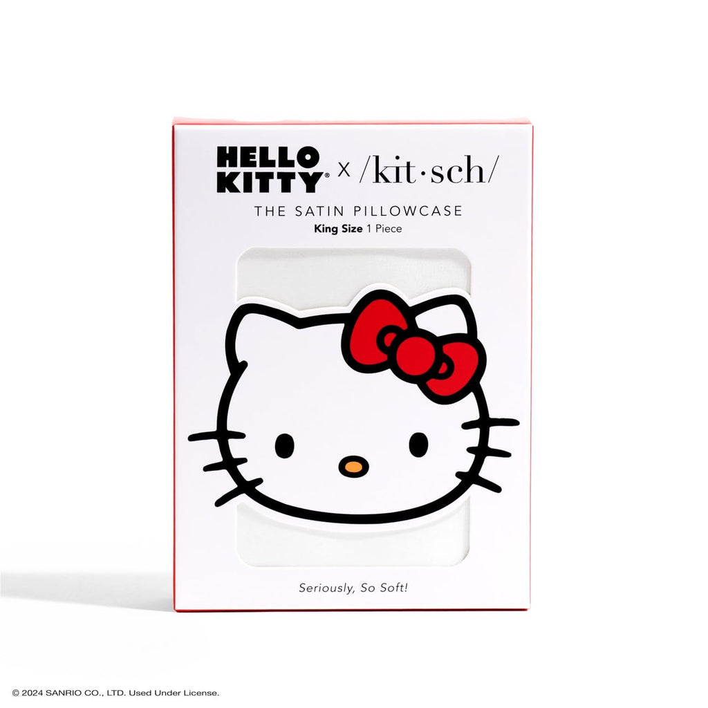 Kitsch x Hello Kitty Satin Pillowcase - Size 19x36, Solid Ivory Kitty Bow