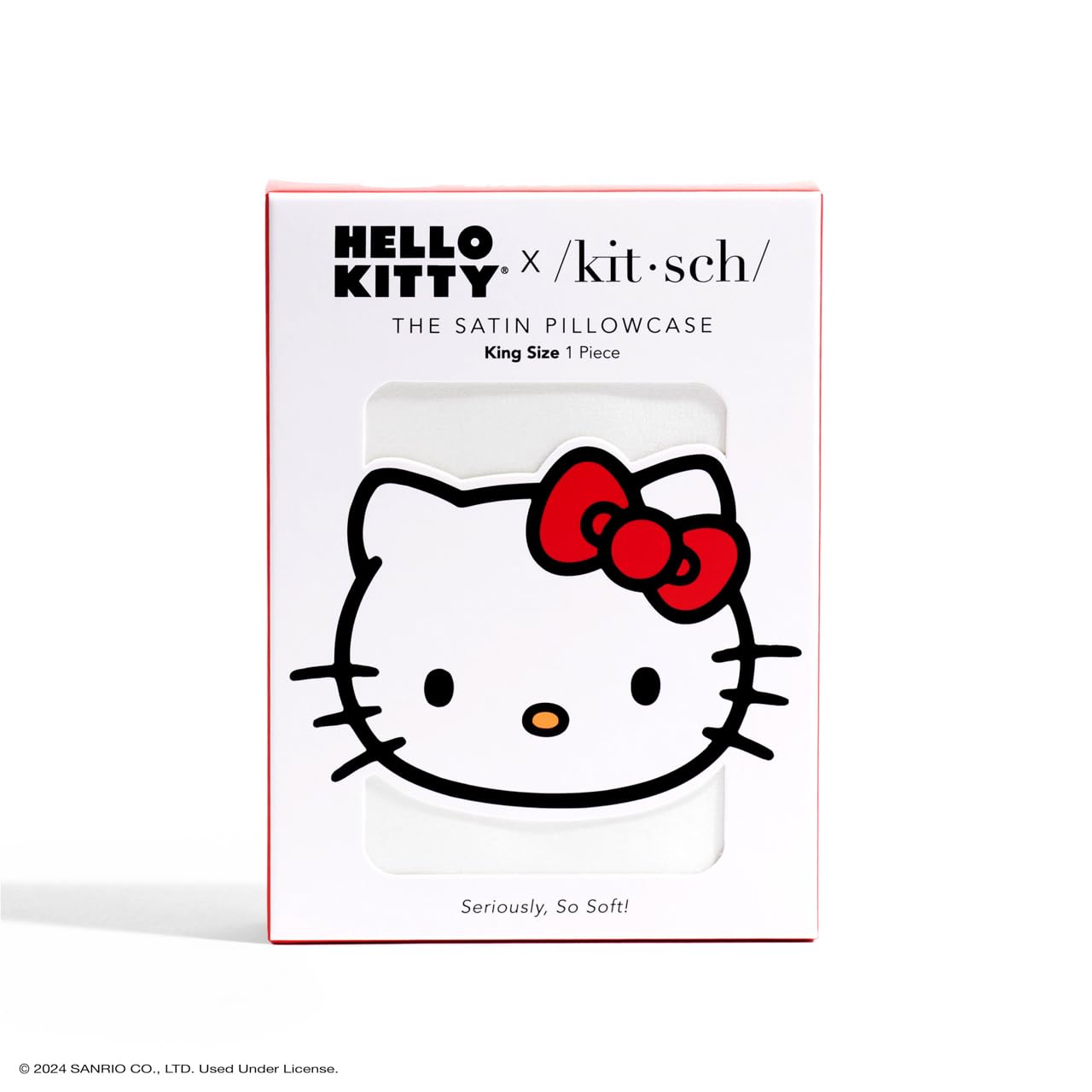 Kitsch x Hello Kitty Satin Pillowcase - Size 19x36, Solid Ivory Kitty Bow