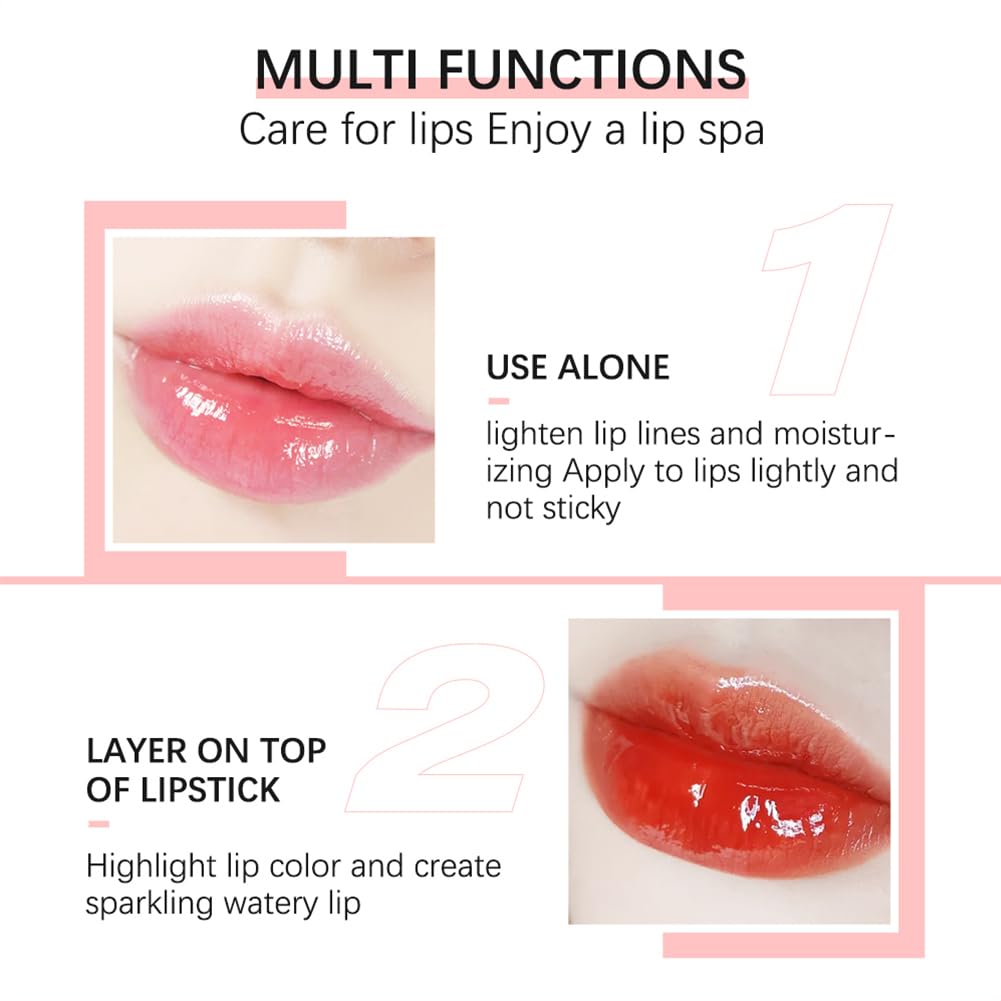 GECOMO Hydrating Lip Glow Oil, Lip Oil Gloss Transparent Toot Tinted Nourishing Long Lasting Repairing Lightening Lip Lines (BERRY) 0.2 OZ