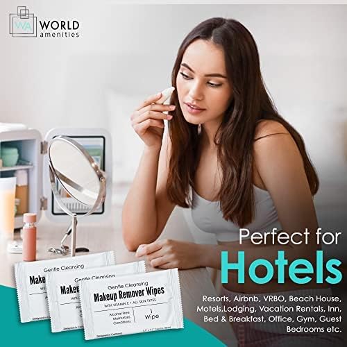 World Amenities Makeup Remover Wipes - Alcohol Free - Vitamin E Face Wipes for Sensitive Skin Comfort - Travel Friendly Facial Cleansing Wipes - 25 Count Bulk Pack