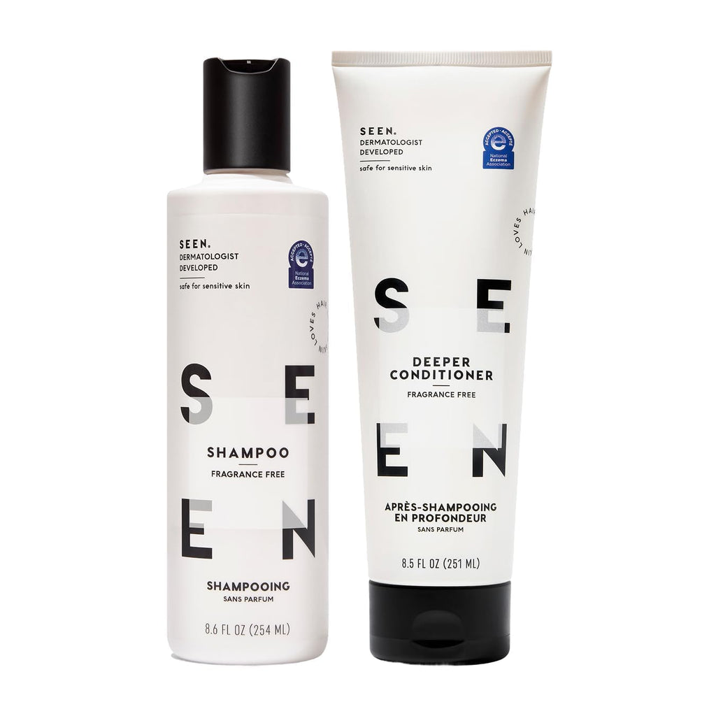 SEEN Shampoo & Deeper Conditioner Bundle, Fragrance Free - Non-Comedogenic Hair Care Set, Dermatologist-Developed, Safe for Sensitive, Eczema & Acne-Prone Skin