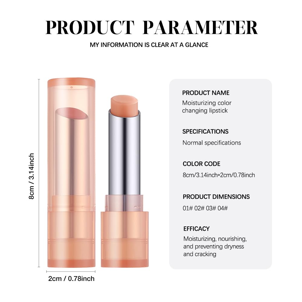 Houksouml Color-Changing Lip Balm, Moisturizing Hydrating Tinted Lip Balm for Dry Lips, Long-Lasting Nourishing Lipstick, Glossy Lip Tint, Lip Care for Smooth, Soft Lips.3#